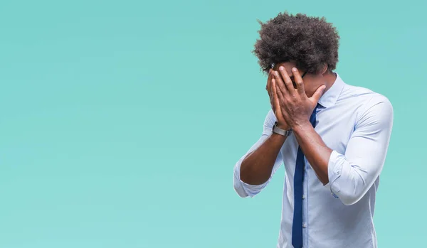 Afro Amerikansk Affärsman Bära Glasögon Över Isolerade Bakgrund Med Sorgligt — Stockfoto