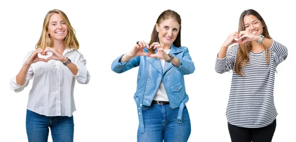 Collage Gruppo Tre Belle Donne Sfondo Bianco Isolato Sorridente Amore — Foto Stock