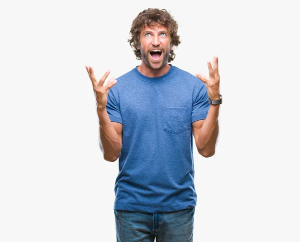 Handsome Hispanic Model Man Isolated Background Crazy Mad Shouting Yelling — Stock Photo, Image