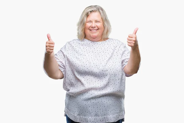 Senior Size Caucasian Woman Isolated Background Success Sign Doing Positive — Stock Photo, Image