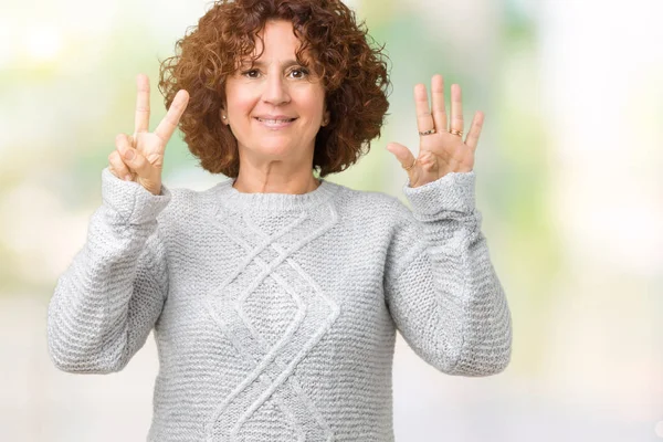 Senior Vrouw Mooi Midden Ager Winter Trui Dragen Geïsoleerd Achtergrond — Stockfoto