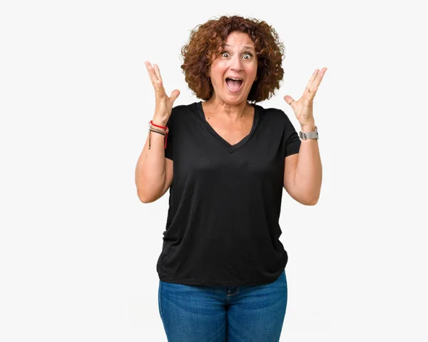 Hermosa Mujer Mediana Edad Ager Sobre Fondo Aislado Celebrando Loco — Foto de Stock