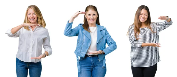 Collage Einer Gruppe Von Drei Schönen Frauen Vor Weißem Isoliertem — Stockfoto