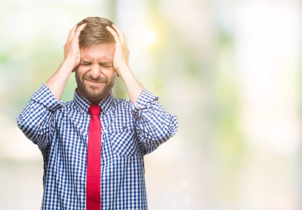 Young Handsome Business Man Isolated Background Suffering Headache Desperate Stressed — Stock Photo, Image