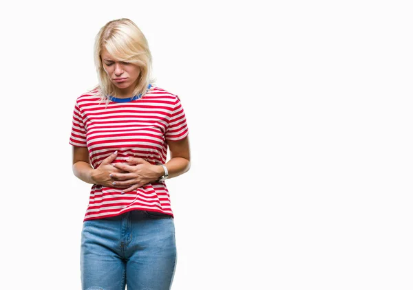 Young Beautiful Blonde Woman Isolated Background Hand Stomach Because Nausea — Stock Photo, Image