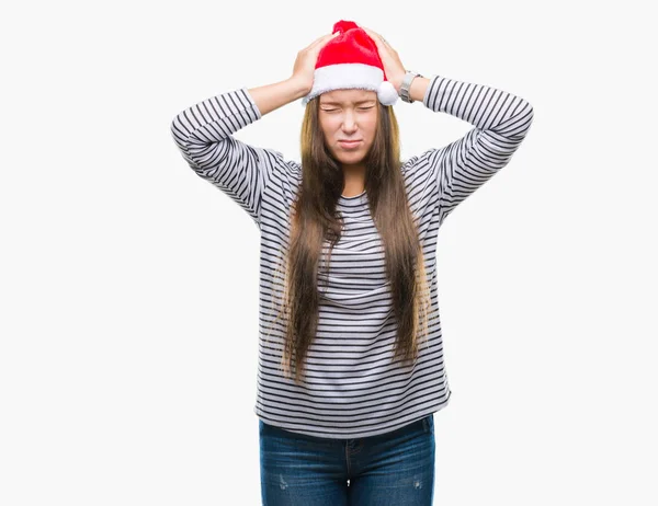 Young Beautiful Caucasian Woman Wearing Christmas Hat Isolated Background Suffering — Stock Photo, Image