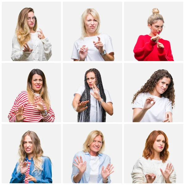 Collage Grupp Unga Och Seniora Kvinnor Över Isolerade Bakgrund Äcklade — Stockfoto