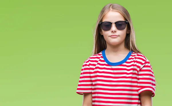 Menina Bonita Nova Usando Óculos Sol Sobre Fundo Isolado Com — Fotografia de Stock