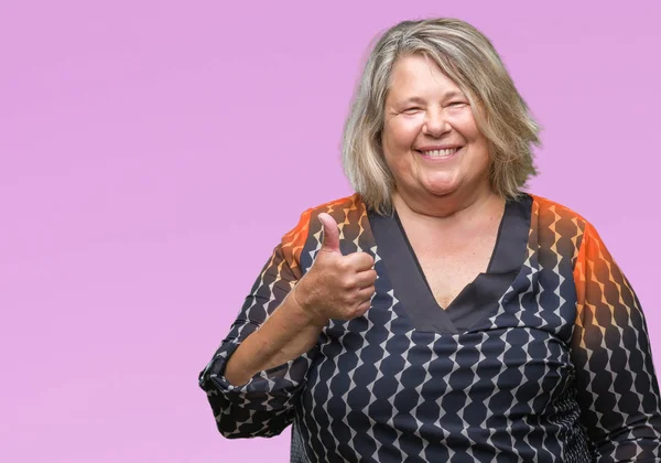 Senior Size Caucasian Woman Isolated Background Doing Happy Thumbs Gesture — Stock Photo, Image