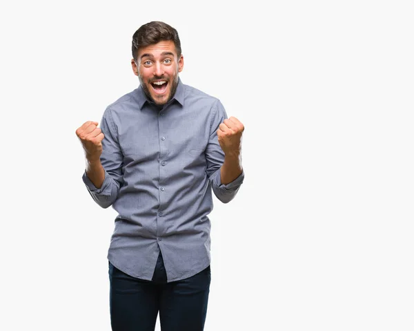 Joven Hombre Guapo Sobre Fondo Aislado Celebrando Sorprendido Sorprendido Por — Foto de Stock