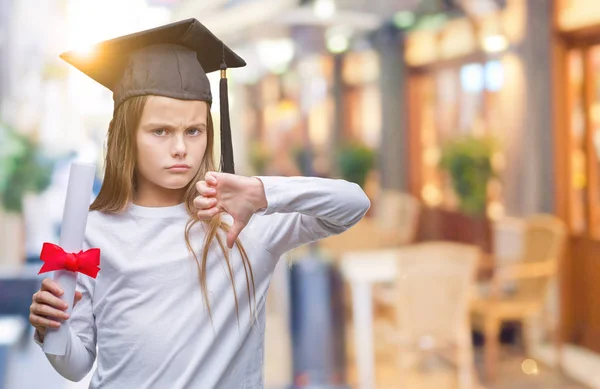 Young Beautiful Girl Wearing Graduate Cap Holding Degree Isolated Background — Stock Photo, Image