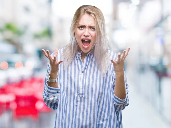 Young Blonde Woman Isolated Background Crazy Mad Shouting Yelling Aggressive — Stock Photo, Image