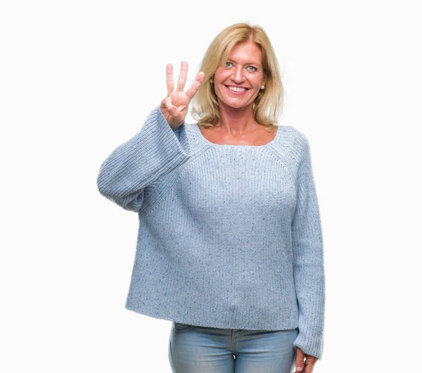 Middle Age Blonde Woman Wearing Winter Sweater Isolated Background Showing — Stock Photo, Image
