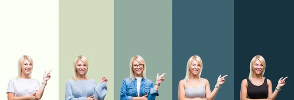 Collage Van Mooie Blonde Vrouw Groene Vintage Geïsoleerde Achtergrond Met — Stockfoto