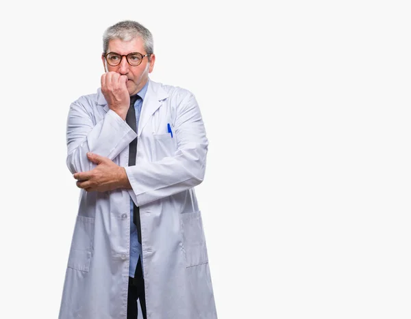 Handsome Senior Doctor Scientist Professional Man Wearing White Coat Isolated — Stock Photo, Image