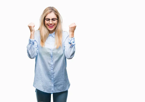 Joven Mujer Negocios Rubia Hermosa Con Gafas Sobre Fondo Aislado —  Fotos de Stock