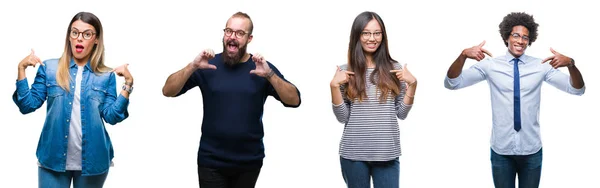 Collage Van Groep Van Jonge Zakenlui Geïsoleerd Achtergrond Zoek Vertrouwen — Stockfoto