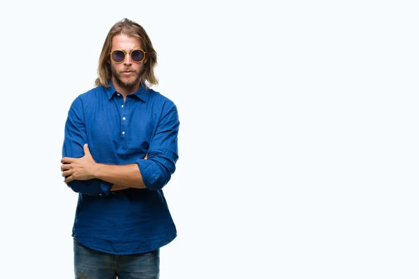 Joven Hombre Guapo Con Pelo Largo Con Gafas Sol Sobre —  Fotos de Stock