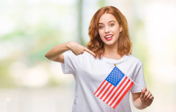 Joven Hermosa Mujer Sosteniendo Bandera América Sobre Fondo Aislado Muy —  Fotos de Stock