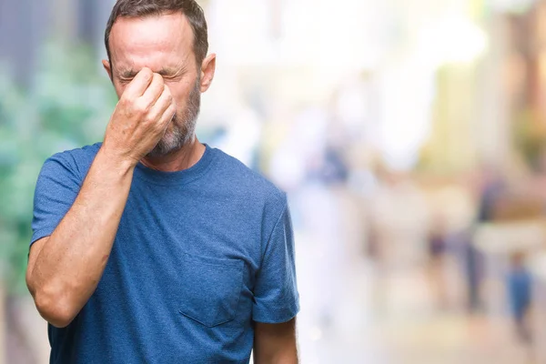 Middle Age Hoary Senior Man Isolated Background Tired Rubbing Nose — Stock Photo, Image