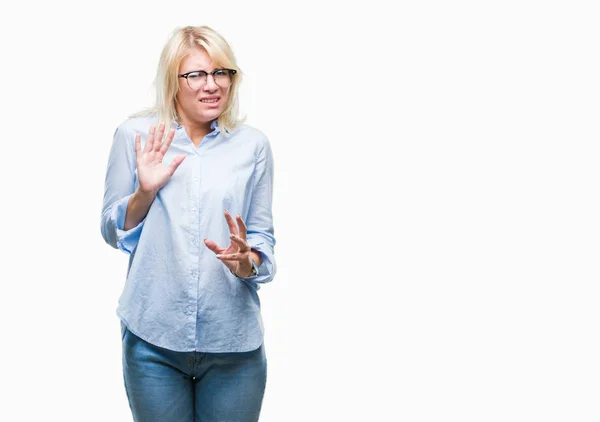 Joven Mujer Negocios Rubia Hermosa Con Gafas Sobre Fondo Aislado —  Fotos de Stock