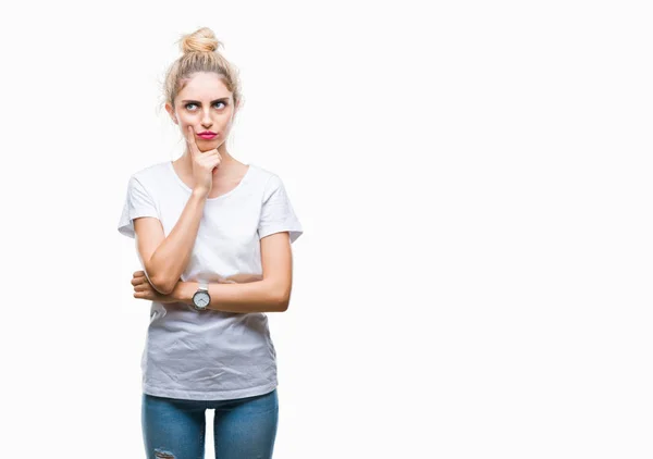 Junge Schöne Blonde Frau Weißem Shirt Über Isoliertem Hintergrund Mit — Stockfoto