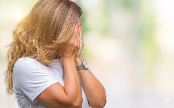 Middelbare Leeftijd Senior Latino Vrouw Geïsoleerde Achtergrond Met Trieste Uitdrukking — Stockfoto