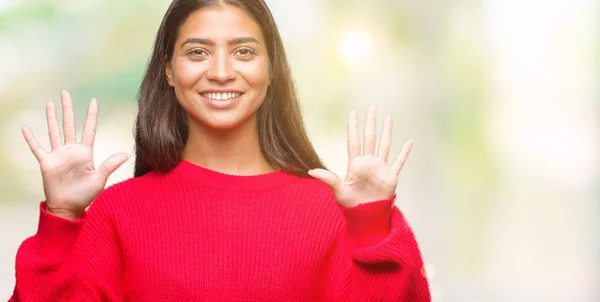 Young Beautiful Arab Woman Wearing Winter Sweater Isolated Background Showing — Stock Photo, Image