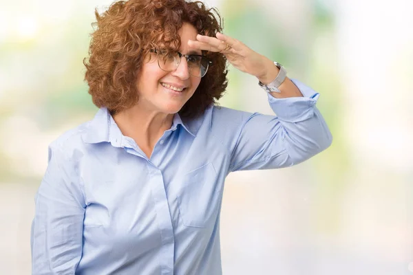 Mooie Midden Ager Senior Businees Vrouw Bril Geïsoleerde Achtergrond Erg — Stockfoto