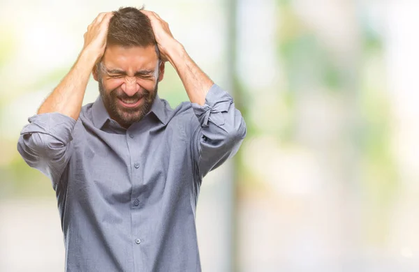 Adult Hispanic Man Isolated Background Suffering Headache Desperate Stressed Because — Stock Photo, Image