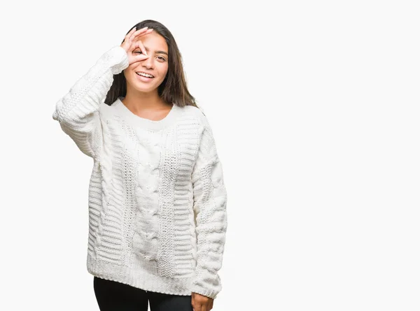 Young Beautiful Arab Woman Wearing Winter Sweater Isolated Background Doing — Stock Photo, Image