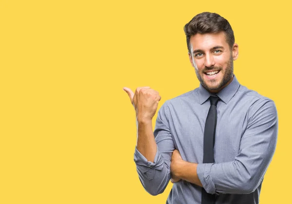 Joven Hombre Negocios Guapo Sobre Fondo Aislado Sonriendo Con Cara —  Fotos de Stock