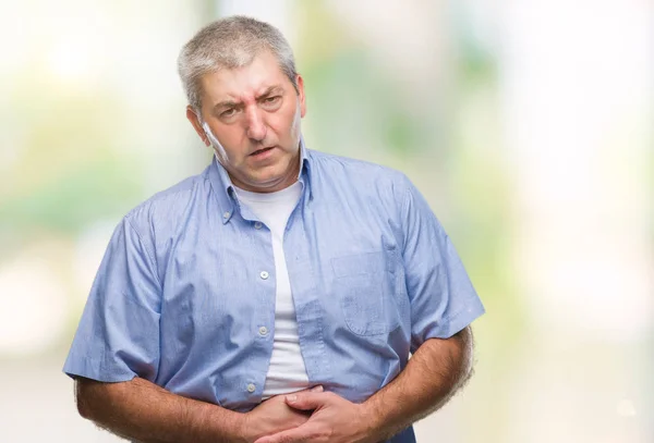 Knappe Man Van Senior Geïsoleerd Achtergrond Met Hand Maag Omdat — Stockfoto