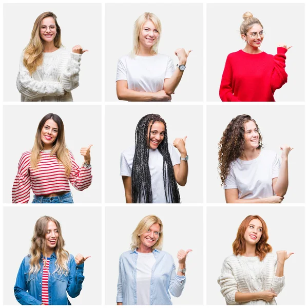 Collage Group Young Senior Women Isolated Background Smiling Happy Face — Stock Photo, Image