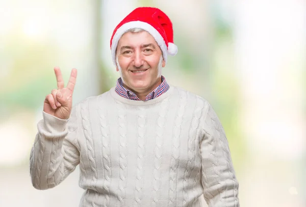 Hombre Mayor Guapo Con Sombrero Navidad Sobre Fondo Aislado Mostrando — Foto de Stock