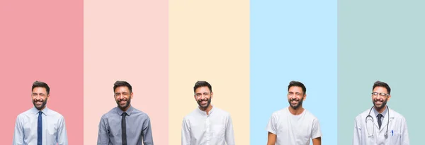 Collage Handsome Man Colorful Stripes Isolated Background Winking Looking Camera — Stock Photo, Image