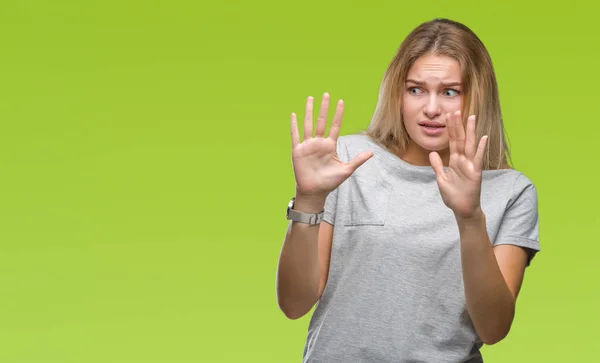 Mladá Kavkazský Žena Izolované Pozadí Strach Hrůzu Strach Výraz Stop — Stock fotografie