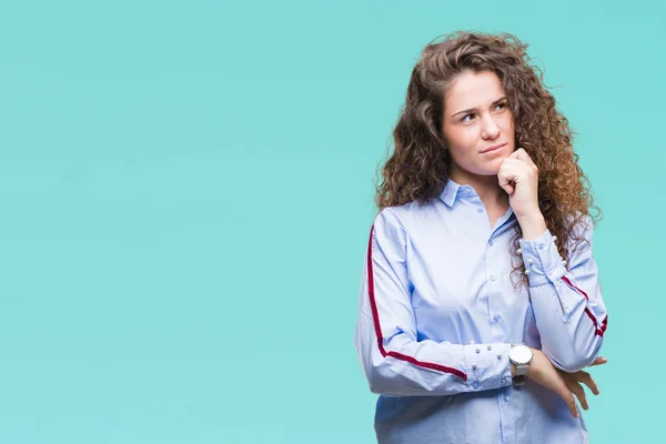 Mooie Brunette Krullend Haar Jong Meisje Dragen Elgant Kijken Geïsoleerd — Stockfoto