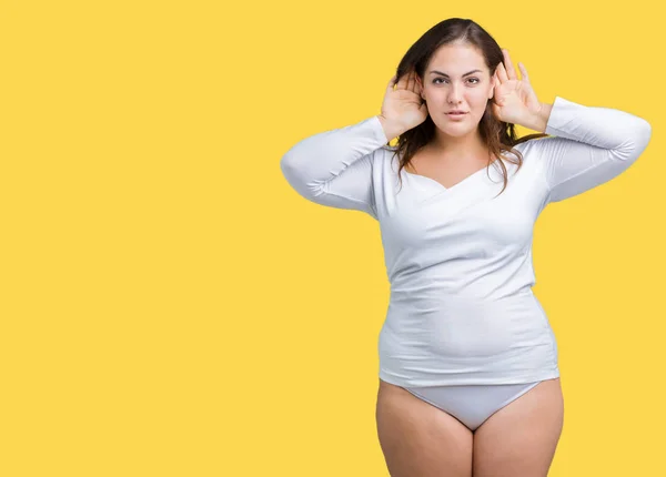 Schöne Size Junge Übergewichtige Frau Die Weiße Unterwäsche Über Isoliertem — Stockfoto
