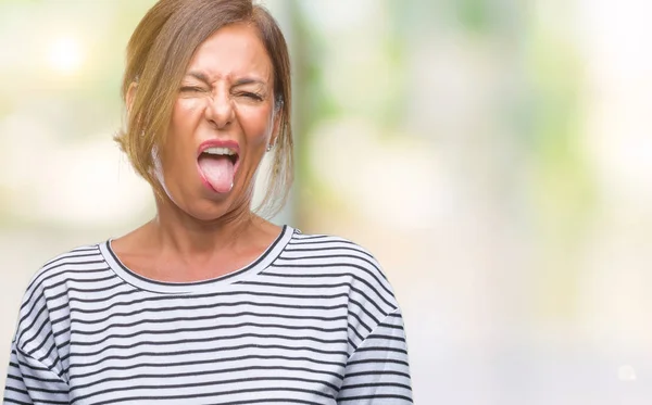 Mujer Hispana Mayor Mediana Edad Sobre Fondo Aislado Que Saca — Foto de Stock