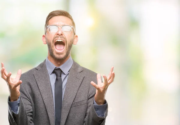 Jonge Knappe Zakenman Geïsoleerde Achtergrond Gekke Gekke Schreeuwen Schreeuwen Met — Stockfoto