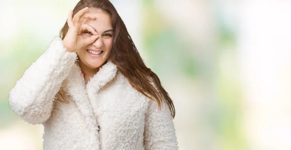 Mooie Grootte Jonge Vrouw Dragen Winter Schapen Vacht Geïsoleerde Achtergrond — Stockfoto