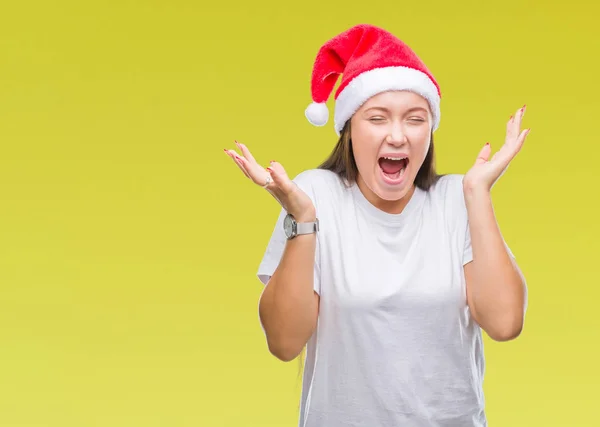 Joven Hermosa Mujer Caucásica Con Sombrero Navidad Sobre Fondo Aislado — Foto de Stock