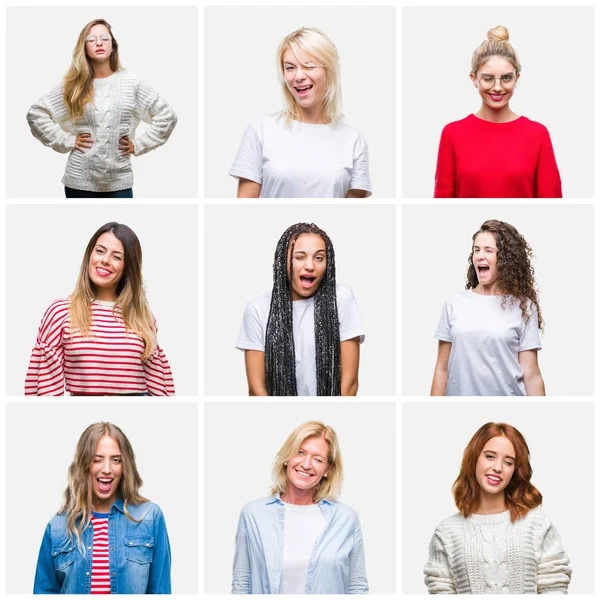 Collage Grupp Unga Och Seniora Kvinnor Över Isolerade Bakgrund Winking — Stockfoto