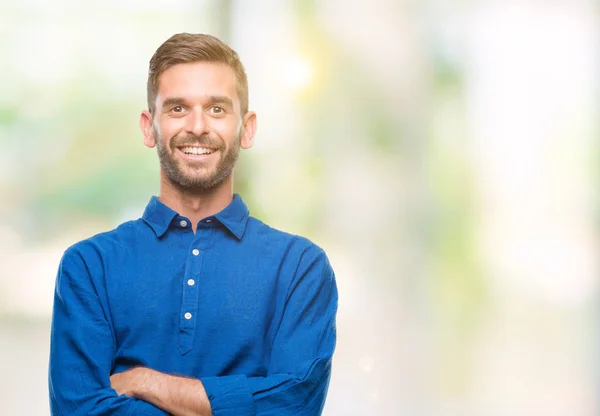 Joven Hombre Guapo Sobre Fondo Aislado Cara Feliz Sonriendo Con — Foto de Stock