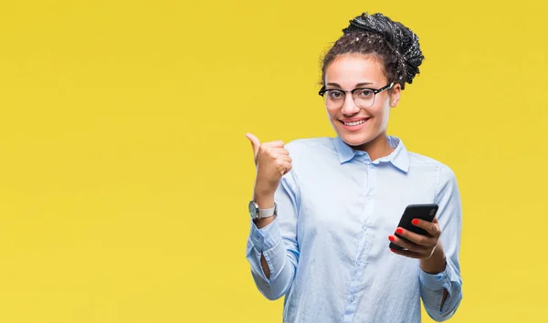 Young Braided Hair African American Business Girl Using Smartphone Isolated — Stock Photo, Image