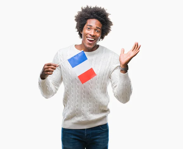 Afro Americano Bandeira Homem França Sobre Fundo Isolado Muito Feliz — Fotografia de Stock