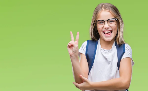 Jovem Menina Estudante Inteligente Bonita Usando Mochila Sobre Fundo Isolado — Fotografia de Stock