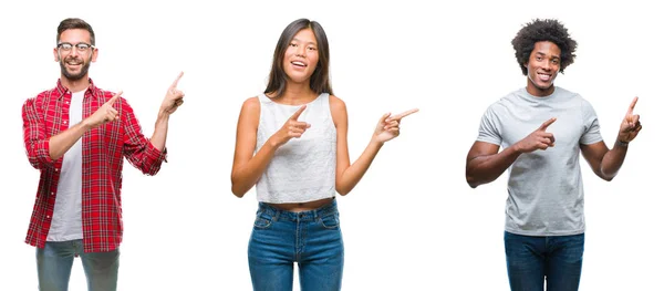 Collage Grupo Chinos Afroamericanos Hispanos Sobre Fondo Aislado Sonriendo Mirando — Foto de Stock