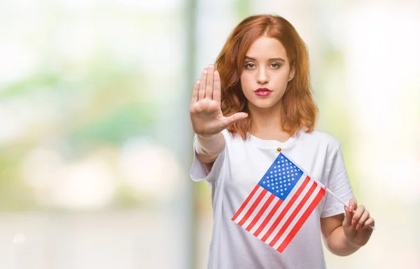 Young Beautiful Woman Holding Flag America Isolated Background Open Hand — Stock Photo, Image